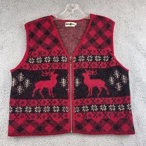 Vintage 1980 Winona Knits Womens Wool Reindeer Cozy Sweater vest size XL